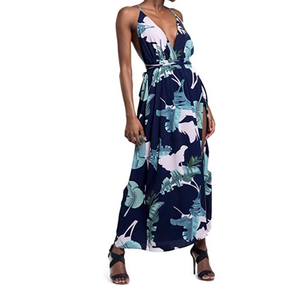 Bohemian Open Back Floral Print V Neck Maxi Dress - Picture 2 of 5